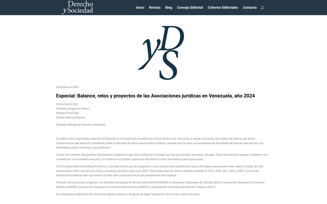 Artículo publicado por la Revista Derecho y Sociedad de la Universidad Monteavila